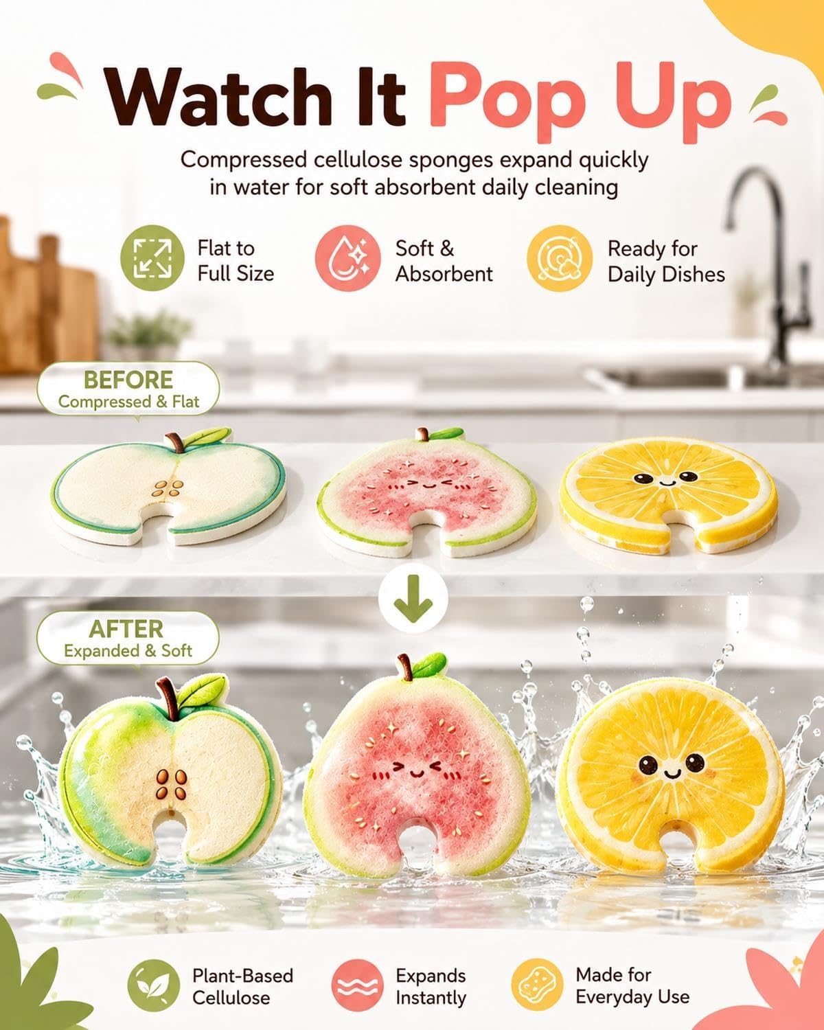 Fruit-Shaped Cellulose Dish Sponges – 6 Pack – image 4