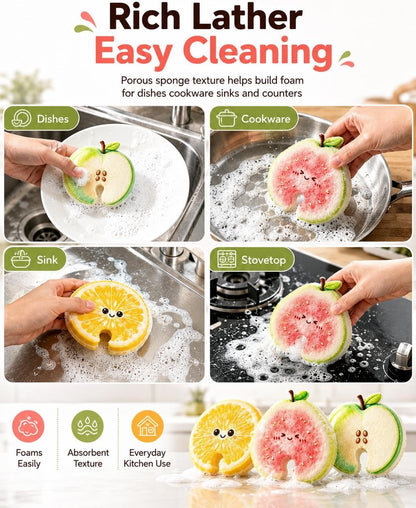 Fruit-Shaped Cellulose Dish Sponges – 6 Pack – image 5