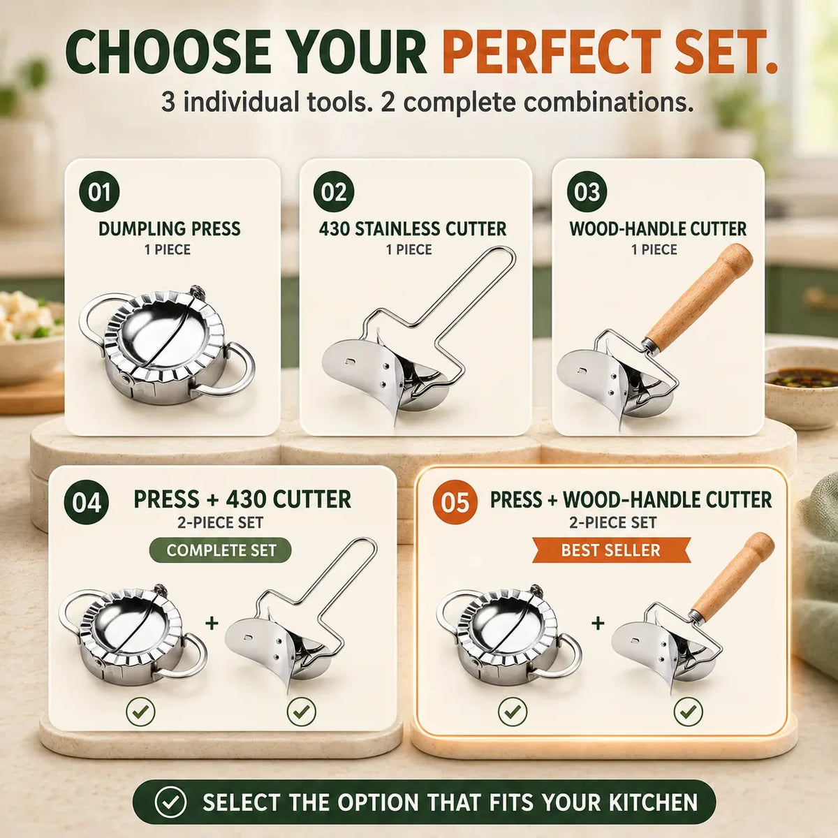 Dumpling Press and Wrapper Cutter Set – product image 1