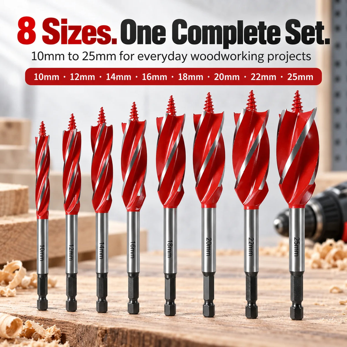 Four-Flute Woodworking Drill Bit Set – 8 Piece – image 1