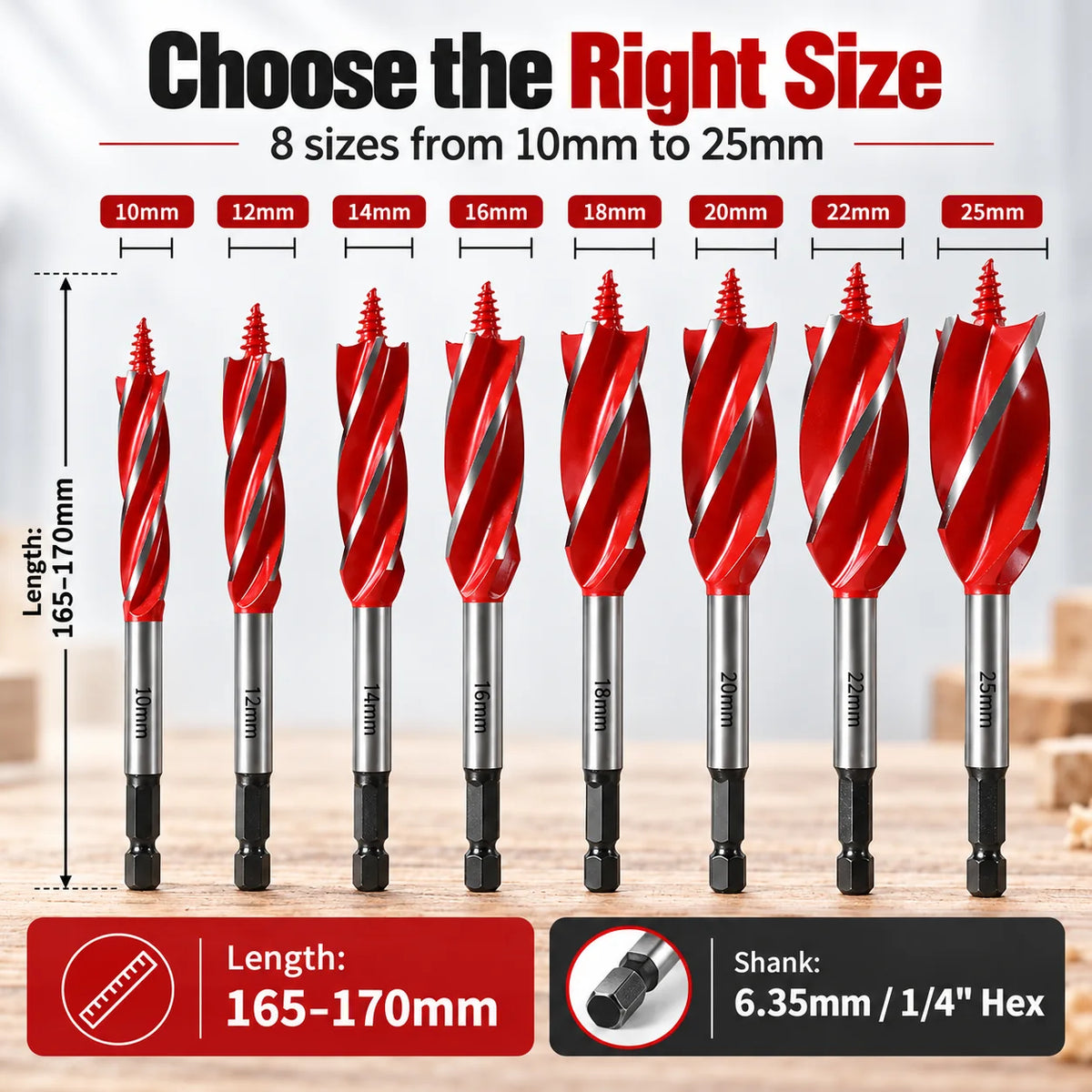 Four-Flute Woodworking Drill Bit Set – 8 Piece – image 8
