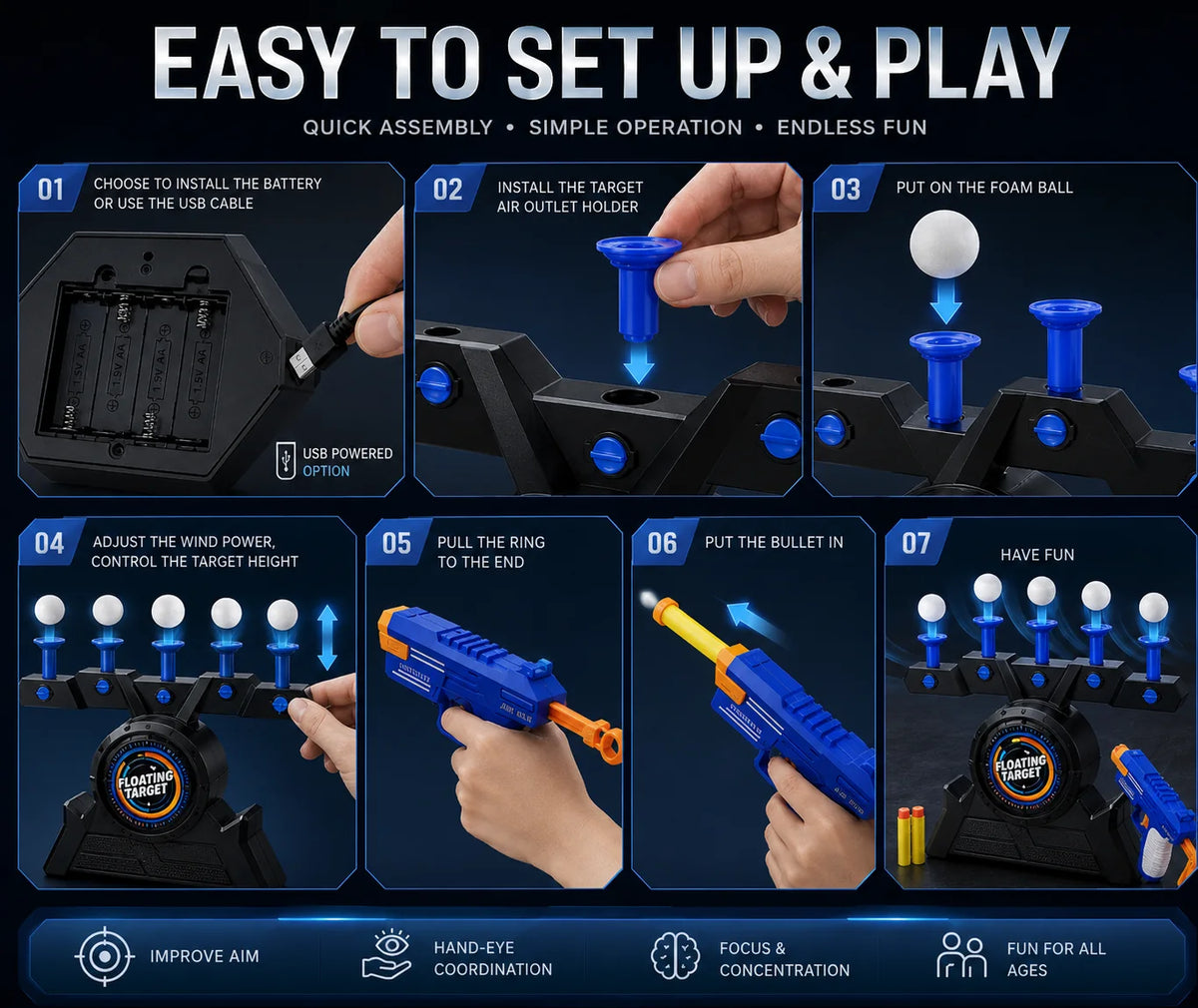 Floating Ball Target Game with Foam Dart Blasters – image 4