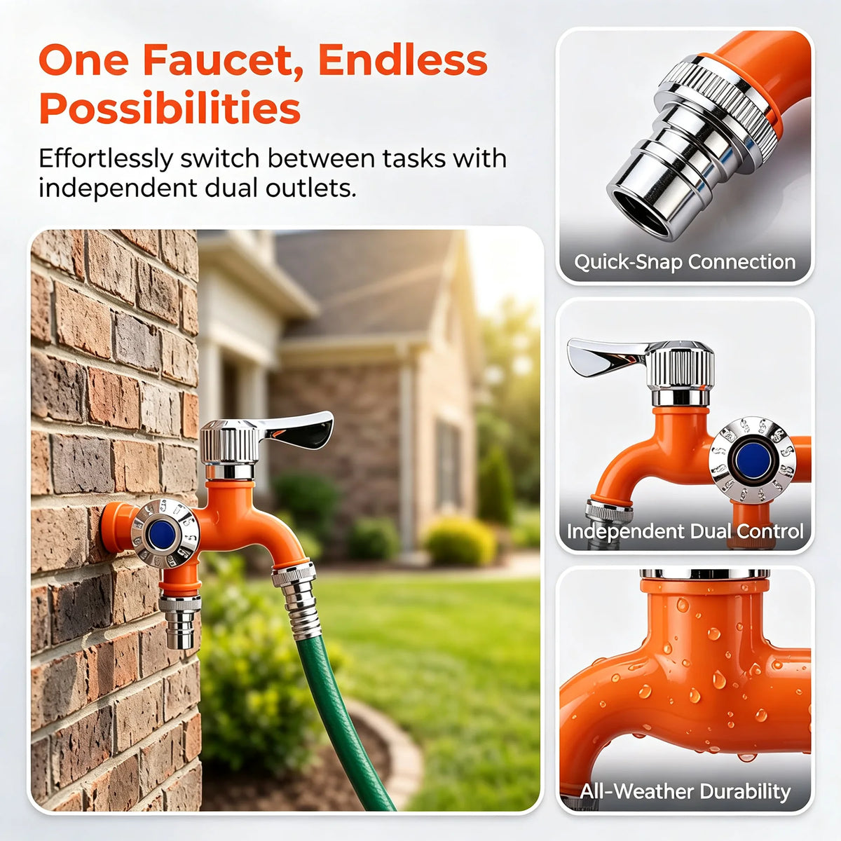 Dual-Outlet Faucet Adapter for Garden and Utility Hoses – image 1