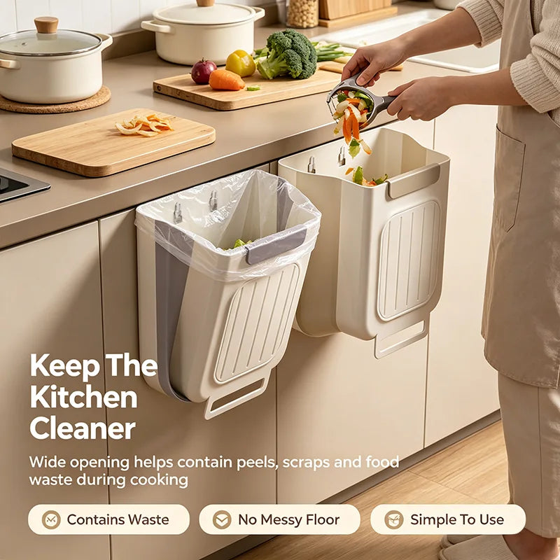Foldable Hanging Kitchen Trash Bin for Cabinet Doors – image 1