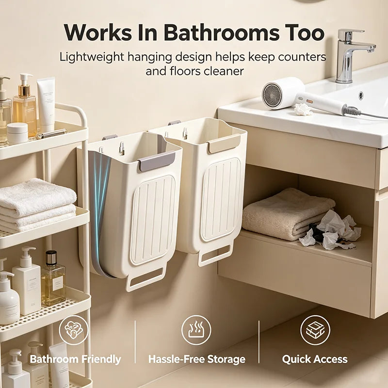 Foldable Hanging Kitchen Trash Bin for Cabinet Doors – image 3