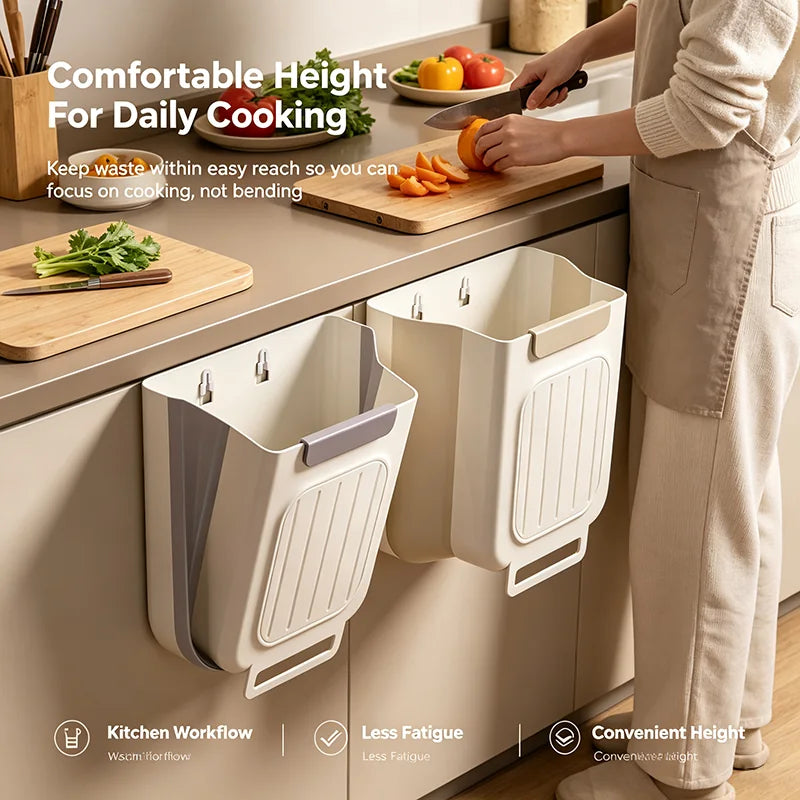 Foldable Hanging Kitchen Trash Bin for Cabinet Doors – image 6
