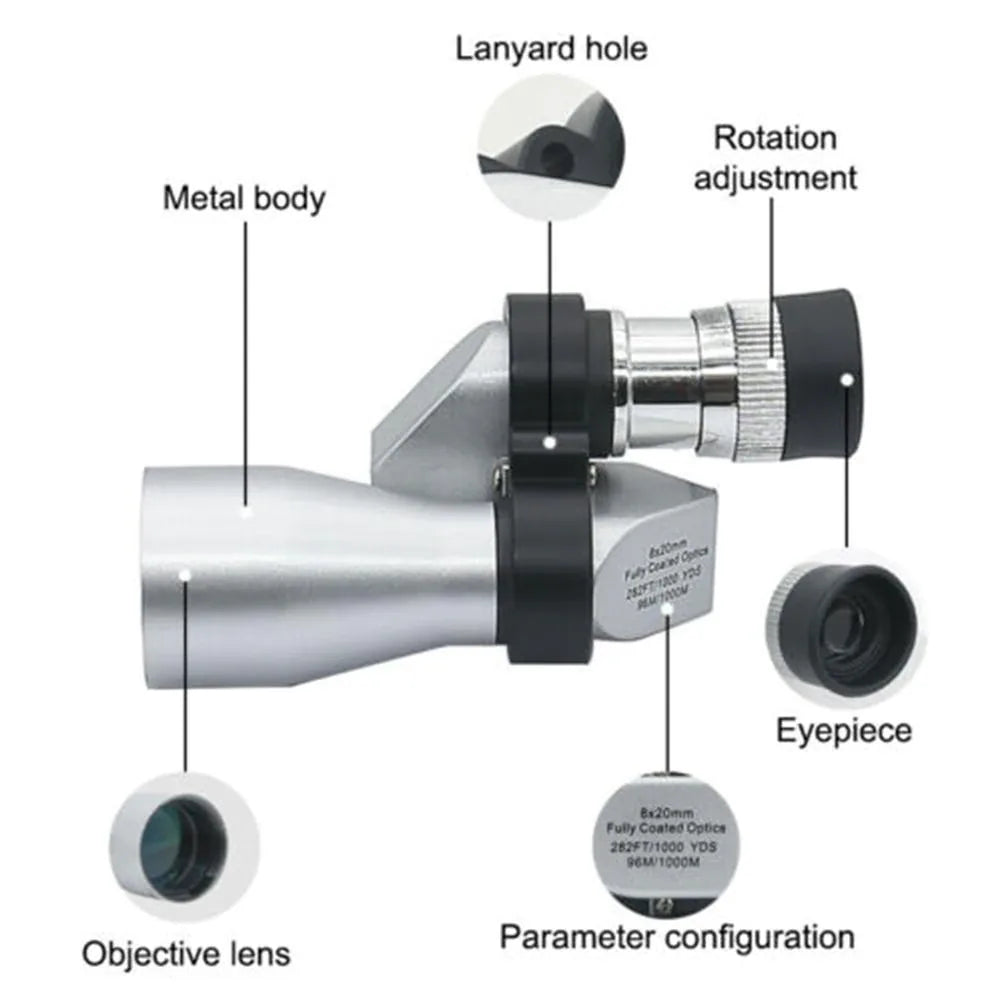 8×20 Right-Angle Monocular Telescope Kit with Phone Clip and Tripod – image 9