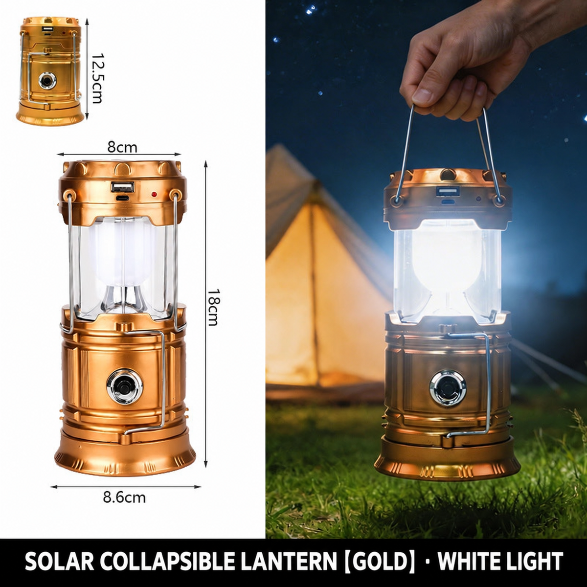 Gold solar collapsible lantern dimensions and campsite use