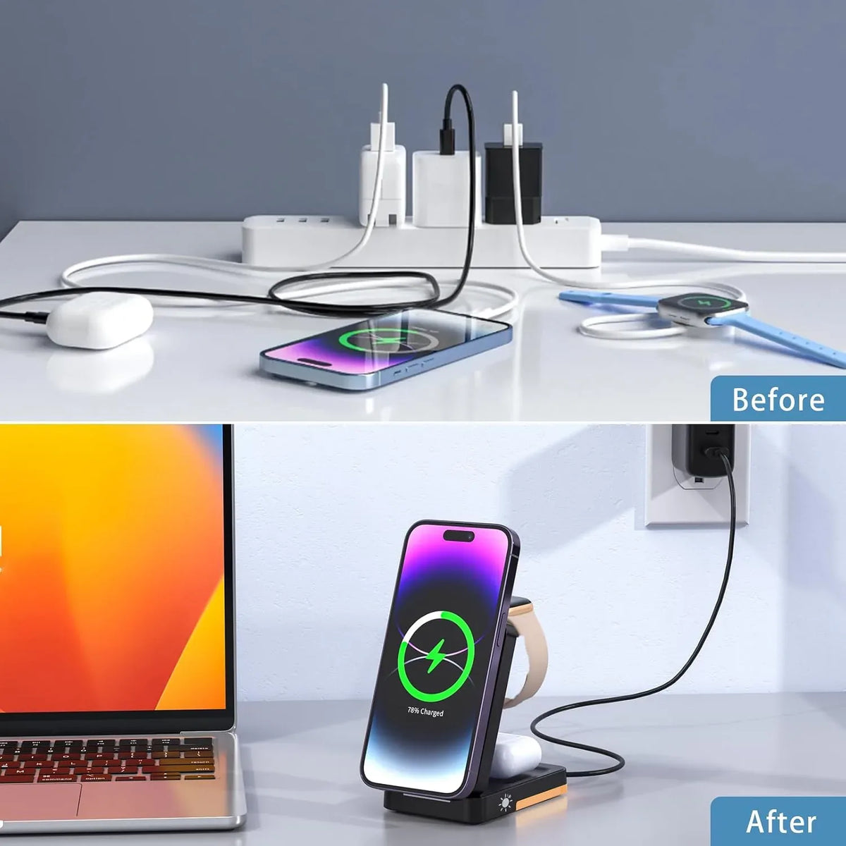 Foldable Three-in-One Magnetic Wireless Charging Stand — view 4