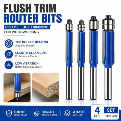 4-Piece Dual-Bearing Flush Trim Router Bit Set, 1/4-Inch Shank — view 1