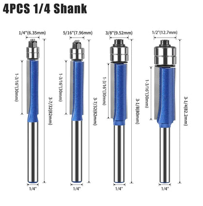 4-Piece Dual-Bearing Flush Trim Router Bit Set, 1/4-Inch Shank — view 2