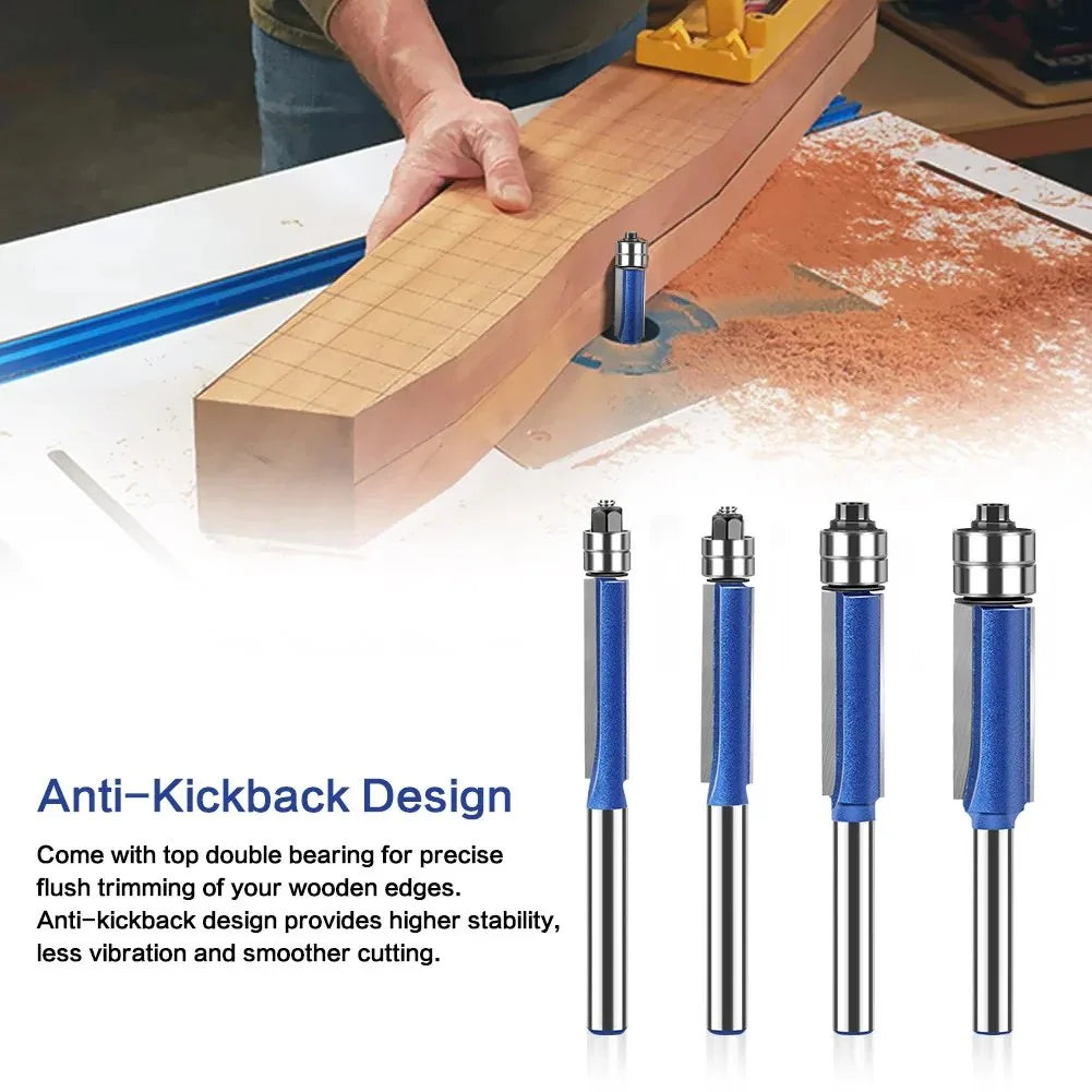 4-Piece Dual-Bearing Flush Trim Router Bit Set, 1/4-Inch Shank — view 3