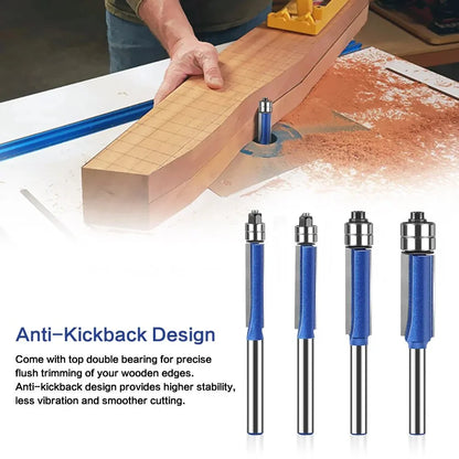 4-Piece Dual-Bearing Flush Trim Router Bit Set, 1/4-Inch Shank — view 3